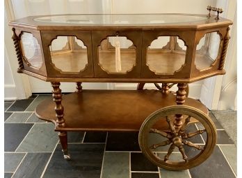 Three Tier Glass, Carved And Turned Wood Gilt Painted Tea Cart