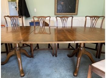 Kittinger-Buffalo Double Pedestal Hardwood Dining Table With Ten Chairs