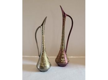 Set Of 2 Brass Flower Vases