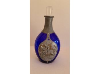 Queen Art Pewter & Cobalt Glass Decanter, EUC