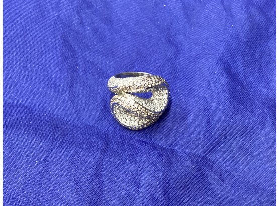 Unique Vintage Sterling Silver Stone Encrusted Ring Marked Good Overall Condition 13.24 G