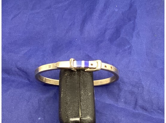Very Unique Sterling Silver Belt Bracelet With 3 Inlaid Stones Working Buckle 31.93 G 1.026 Ozt