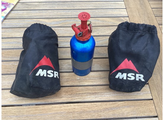 2 MSR Alcohol Compacted Backpacking Camp Burners Stoves In The Bags With 1 Tank And Accessories