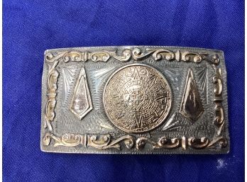 Navajo Style Sterling Silver Small Belt Buckle Gold Accents Good Overall Condition 40.36 G  1-3/8 X 2-1/2
