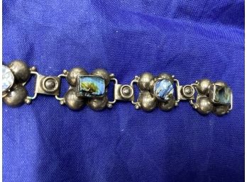 Beautiful Vintage Sterling Silver Bracelet With Mother Of Pearl 20.03 G Good Overall Condition