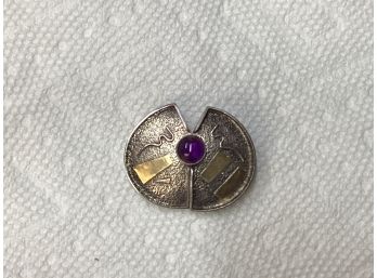 Vintage M. Zion Sterling Silver And 14k Brooch Pin With Purple Stone Good Overall Condition 10.09 G