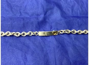 Sterling Silver And 14k Gold Heart Bracelet Heavy Duty Clasp Good Overall Condition A Engraved On It 24.98 G