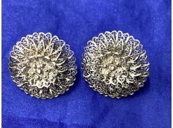 Beautiful Vintage Screw Back Victorian Style Sterling Silver Earrings Marked Good Overall Condition 12.56 G