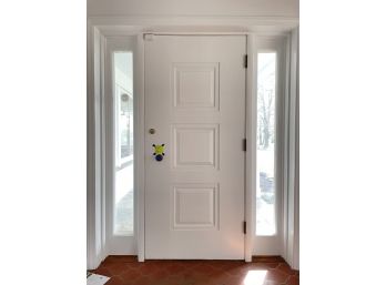A  Classic MCM 3 Panel Wood Front Door  And Side Lights Includes Storm Door