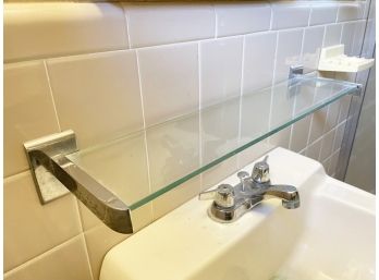 A Metal And Glass Bathroom Shelf And Metal Towel Bar, Basement