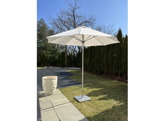 White Outdoor California Umbrella On Aluminum Finish Stand