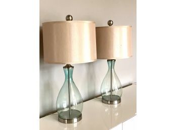 Pair Green Glass Lamps