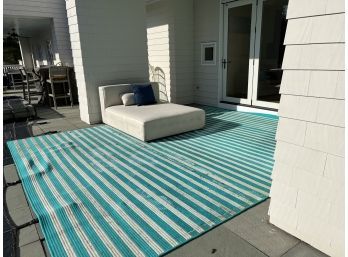 Large Outdoor Turquoise & White Striped Carpet