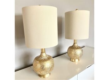 Pair Beautiful Horchow Lamps In Gold Ceramic & Glass