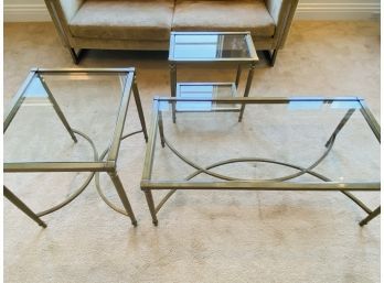 Set Three Glass Top Tables In Bronze Finish