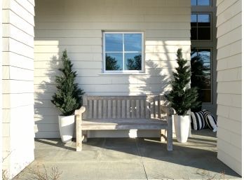 Pair Modern Faux Evergreens In White Planters