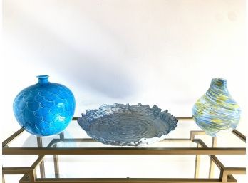 Three Azure Ceramic & Glass Grouping