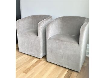 Pair Restoration Hardware Low Profile Side Chairs In Grey Velvet