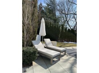 Pair West Elm Outdoor Chaise Loungers & Umbrella