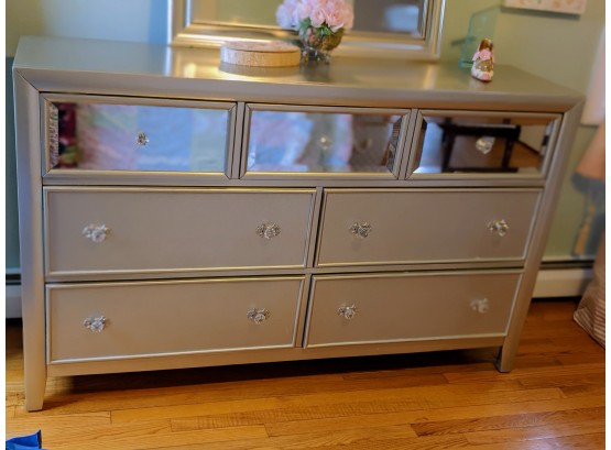 Large Bedroom Dresser Silver Laminate And Faux Leather