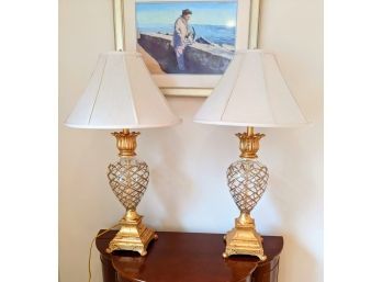 Two Well Made Cut Glass /Gilt Accent/Brass Base  Table Lamps