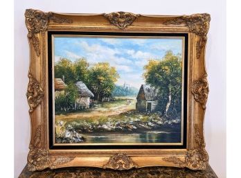 Exquisite Painting Of Landscape Signed By Hunt In. Antique Frame