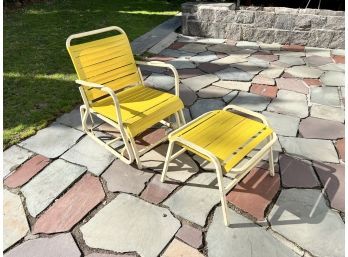 Classic Yellow And White Lounger/rocker With Ottoman