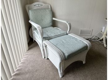 White Concordia Rattan Lounge Chair W/ Ottoman By Woodward Furniture