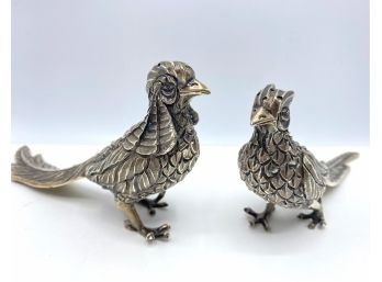 Pair Of Vintage Silver Plate Pheasants, Mexico, Purchased For $800 In 2000