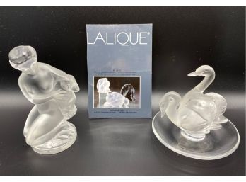 Vintage Lalique Frosted Glass Figurine & Trinket Dish