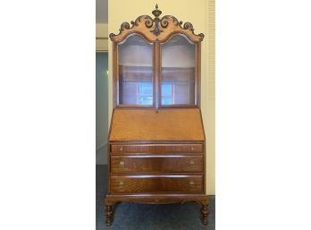 Vintage Continental Victorian Style Mahogany Secretary Desk, Appraisal In Last Photo