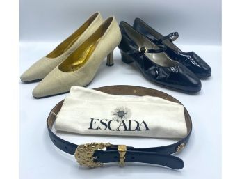 Vintage Escada Shoes, Belt & Dustbag & Selby Shoes, Size 8