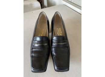 Salvatore Ferragamo Black Leather Womens Dress Shoes