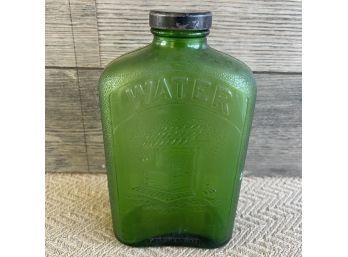 Vintage Green Embossed Water Bottle With Wishing Well