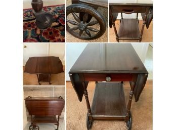 Vintage Drop Leaf Tea/Serving Cart With A Removable Glass Top Tray
