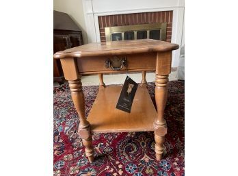 An Ethan Allen End Table With Golden Hues And Original Tag