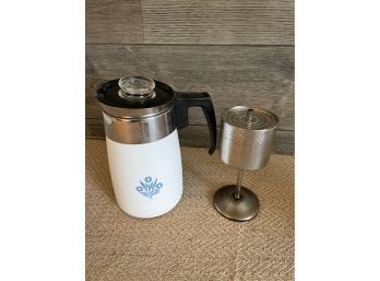 Vintage Blue Cornflower Corning Ware 6 Cup Coffee Perculator