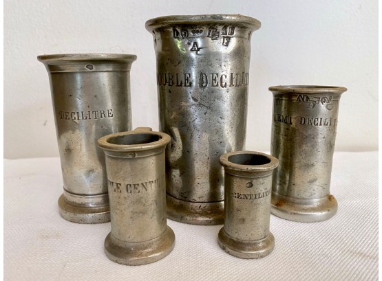 Vintage Pewter Tankards Or Measures, Possibly French (5)