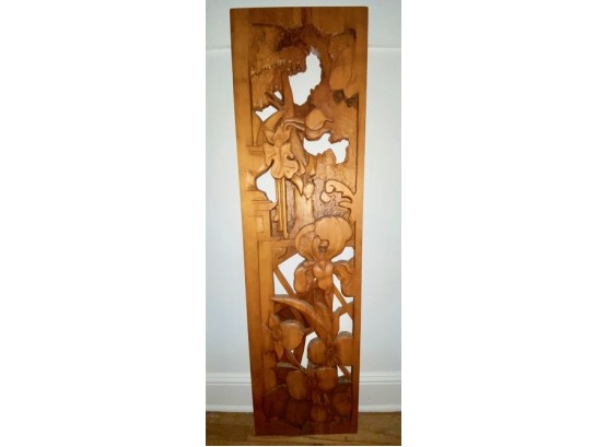 Ann Linden Carved Wood Panel With Irises