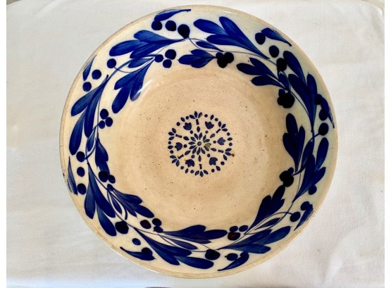 Antique French Flow Blue Spinach Pattern Stoneware Bowl