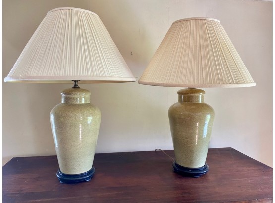 Pair Of Green Ginger Jar Style Lamps