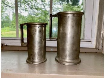 Two Pewter Tankards - Litre And Demi-Litre