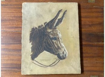 Antique Oil On Canvas, Unsigned, Donkey Portrait