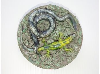 Reptilian Clay Plaque - Snake And Salamander