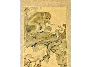 Japanese Scroll With Monkeys And Fruit