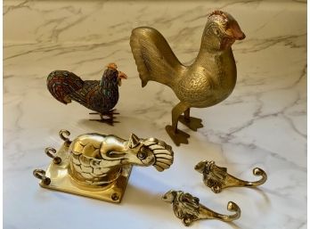Brass Chicken Decor Lot (5)