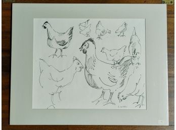 Ann Linden, Chickens, Ink On Paper, Signed