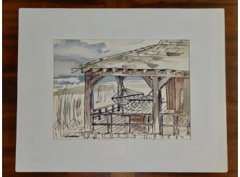 Ann Linden, Hammock, Watercolor & Ink On Paper, Signed