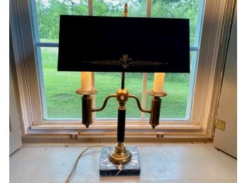 Double Tole Lamp With Black Rectangular Shade