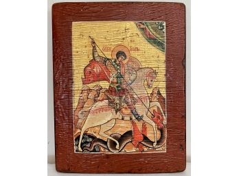 Croatian Icon St. George And The Dragon Painted On Wood